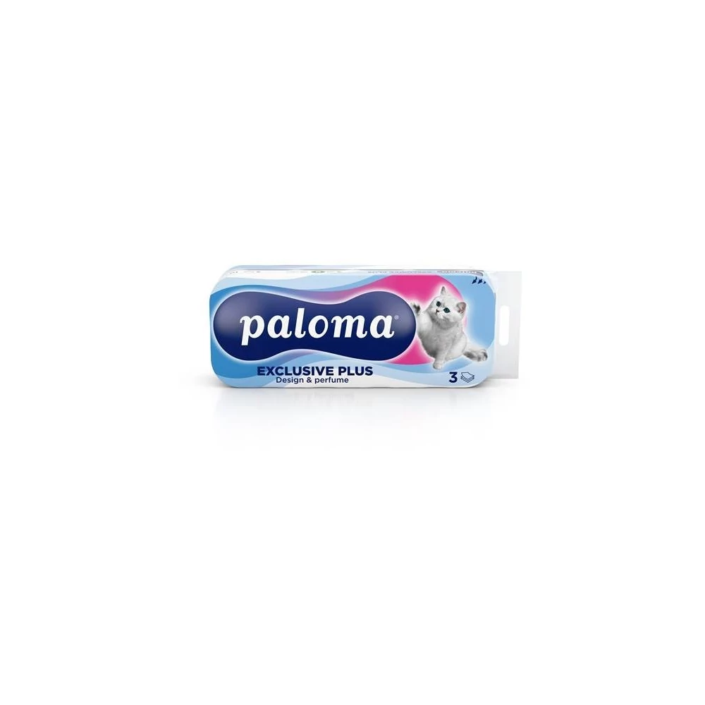 Toalettpapír 3 rétegű 100% cellulóz 150 lap/tekercs 10 tekercs/csomag Exclusive Plus Paloma parfüm