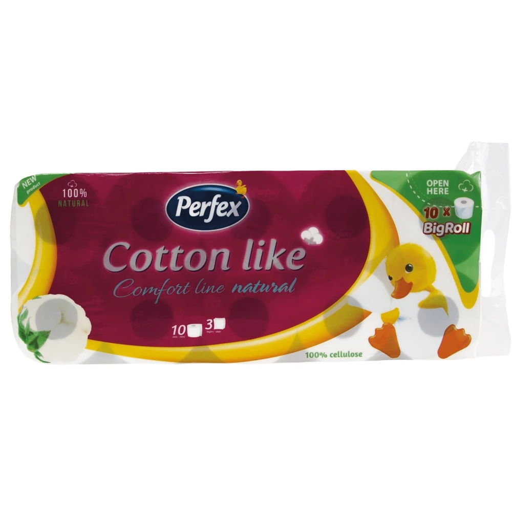 Toalettpapír 3 rétegű kistekercses 100% cellulóz 10 tekercs/csomag Cotton Like Comfort Line Natural Boni Perfex fehér