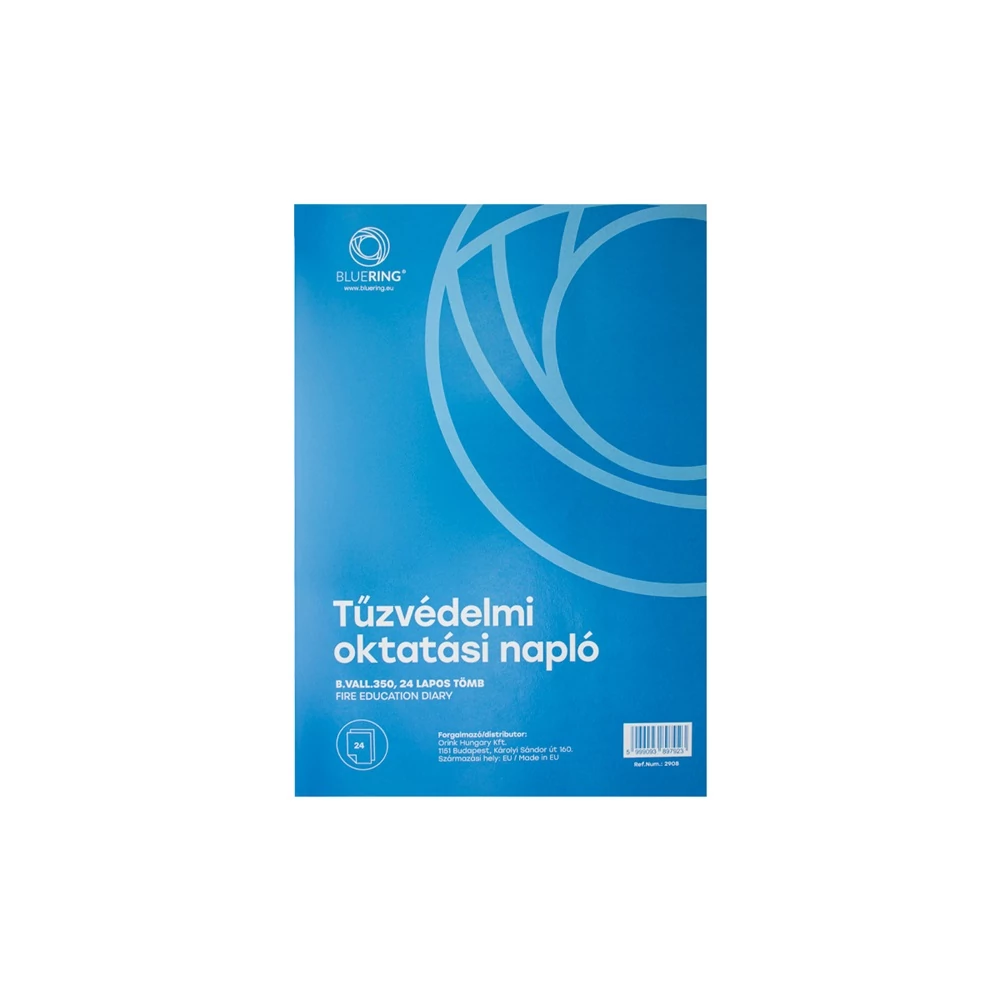 Tűzvédelmi oktatási napló 24lapos A4, álló B.VALL.350 Bluering®