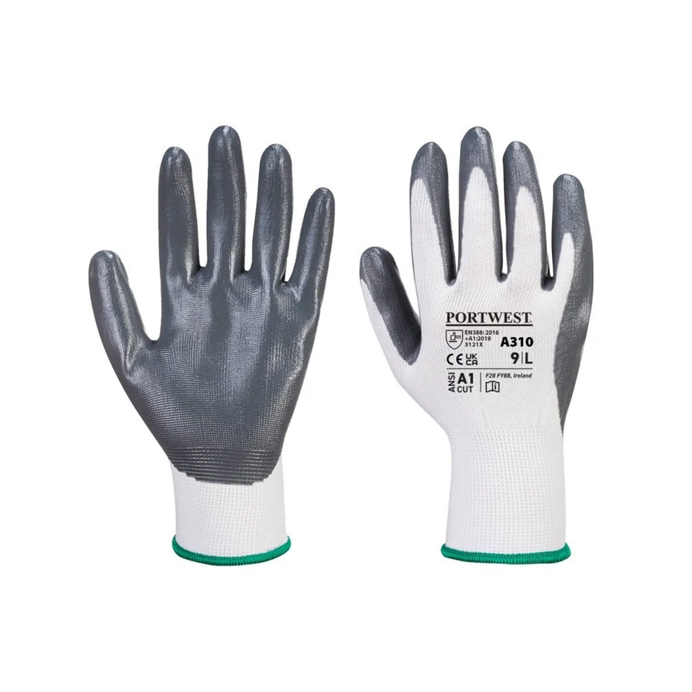 Védőkesztyű PU tenyérmártással nylon méret: L szín: szürke-fehér A310 Portwest